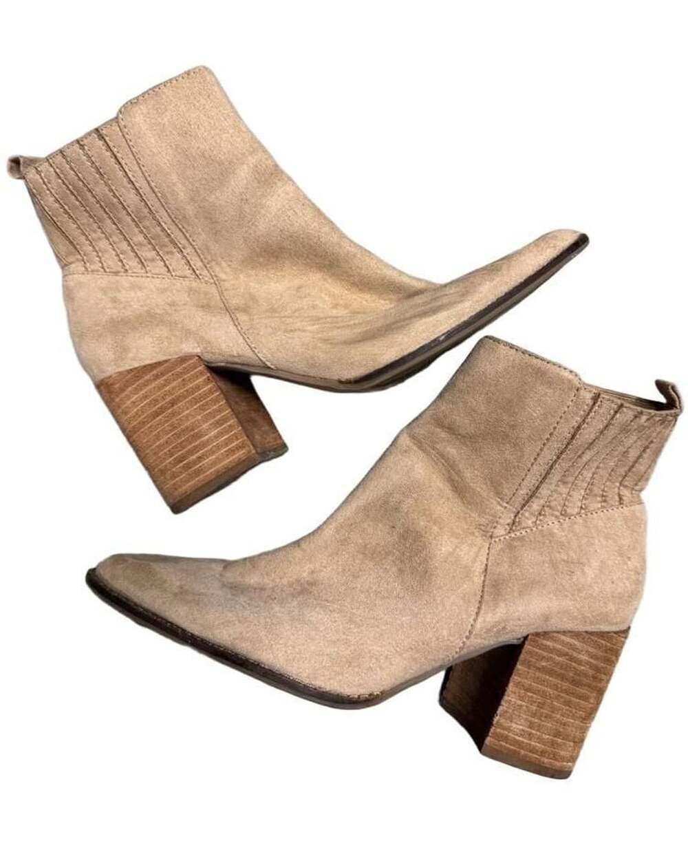 Steve Madden Pointed Toe Block Heel Booties Tan Suede